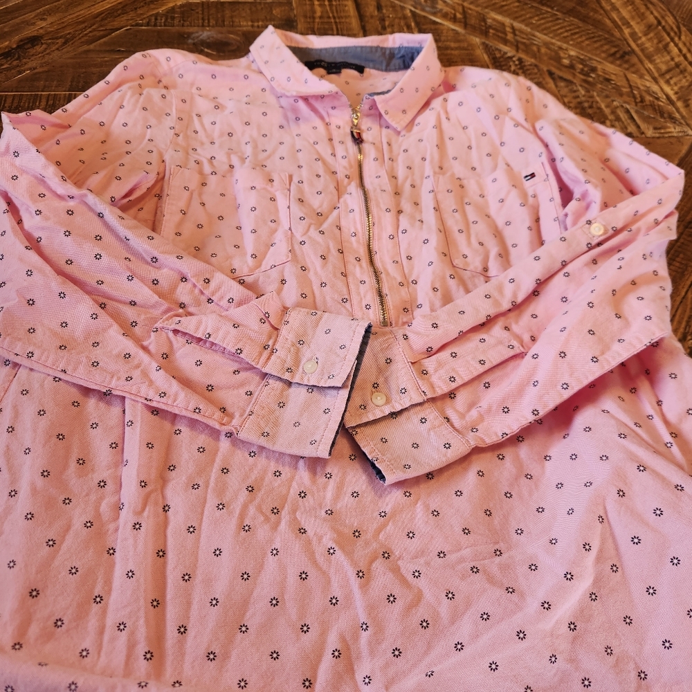 Tommy Hilfiger Pink Dot Cotton Popover Half Zipper Size XL - Picture 9 of 11
